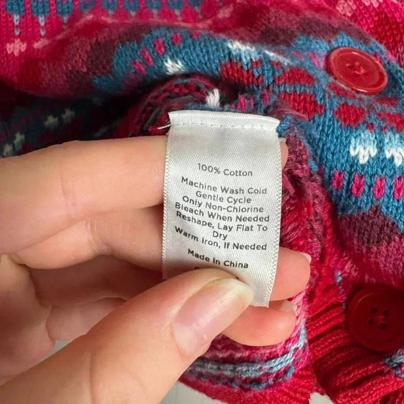 Talbots red pink blue button front cardigan long sleeve Medium petite K13 - Picture 5 of 6